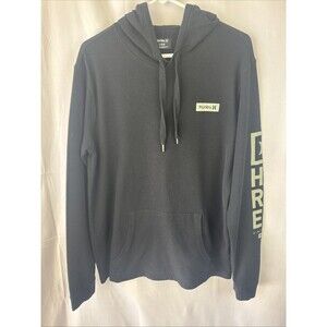 Hurley Sweatshirt Men’s Sz Large Black Hoodie Waffle Knit Pullover Hooded